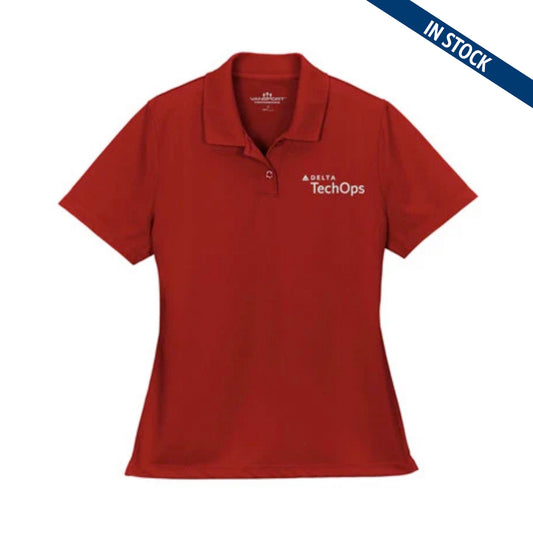 Women's Red Solid Mesh Tech Polo